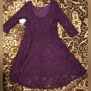NWT Purple Midi Dress with Textured Knit Lace 14
